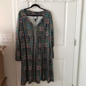 Long sleeve multi print dress
